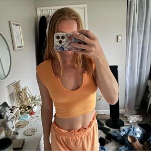 Urban Outfitters Orange Cap Sleeve Crop Muscle Tee